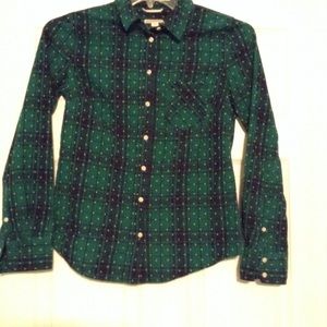 Green/Navy plaid button down shirt
